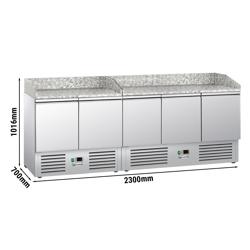 (2 uds) Mesa pizzera refrigerada PREMIUM - 2300x700mm - encimera de granito - con 5 puertas ciegas