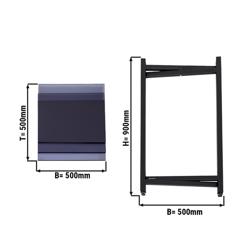 Folding Catering Side Table – Stainless Steel Frame - Plexiglass Top - 500×500×900 mm - Black