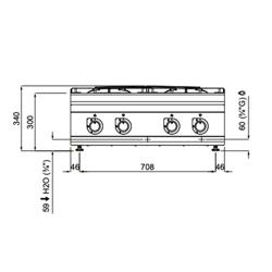 Gas stove - with 4 burners - 28 kW