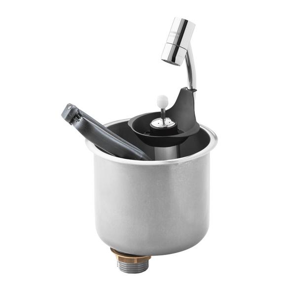 Dispozitiv clătire porționator înghețată - 141x141x110 mm - cu supapă antiretur & intrare apă 1/2” - incl. tavă sită & sită pentru evacuare