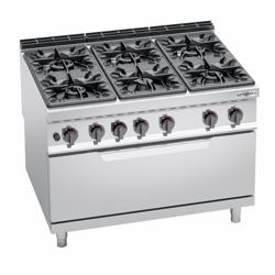 Cucina a gas professionale - Lorenzo 900 - 1200x900x965mm - 65,5 kW - 6 fuochi - su armadio chiuso - incl. forno a gas - statico - 12,0 kW