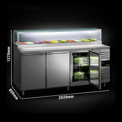 Saladette PREMIUM - 2020mm - 3 deuren - met glazen opzetvitrine voor 10x GN 1/3 - granieten werkblad