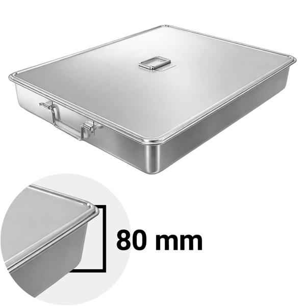 Braadpan - Rvs - 21,6 liter - hoogte: 80mm - met deksel & spansluitingen - geschikt voor combisteamer en bakoven - 600x450x80mm