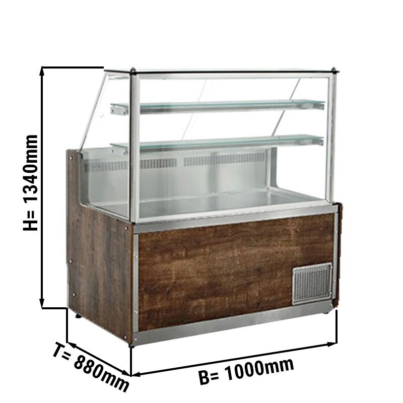 Comptoir réfrigéré BERLIN – 1000 mm – façade en bois – éclairage LED – plan de travail en granit noir