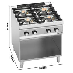 Cucina a gas professionale - PAOLO 900 - 800x900x940mm - 28,0 kW - 4 fuochi - su vano aperto - alta potenza