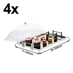 (4 piezas) bandeja de servicio de acero inoxidable con campana transparente - 32,5 x 53 cm
