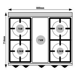 Commercial Gas Boiling Top, 4 Burners + Solid Top PREMIUM - 28 kW - 700mm Depth - Open Base