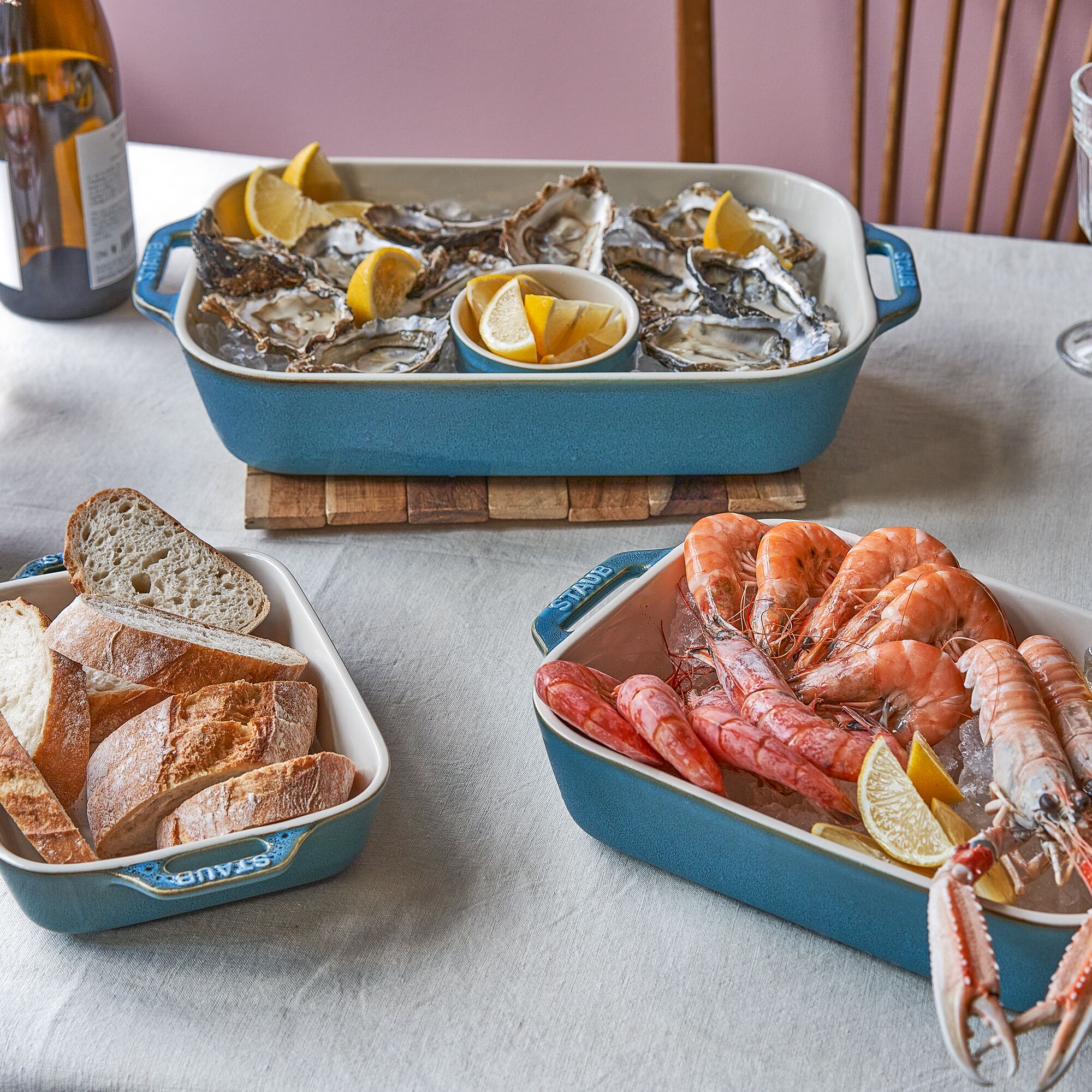 (3) STAUB| Ceramic Rectangular Baking Dish Set – Antique Turquoise - Enamelled