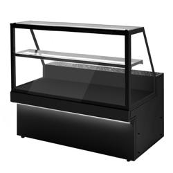 Présentoir à pain TORONTO - 1800x800mm - Façade noire - 1 étagère en verre - Éclairage LED
