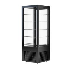 Vitrine réfrigérée 4 faces vitrées - 440L - 675mm - Double vitrage - avec 5 étagères en verre - 1 porte vitrée arrière - Noir