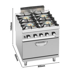 Gasherd - 40 kW - 4 Brenner - inkl. Gasbackofen Statisch - 7,8 kW - Hochleistungsmodell