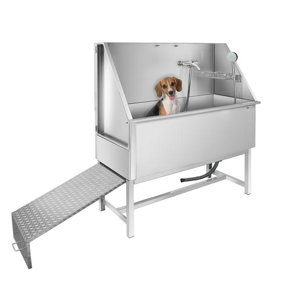 Baignoire pour chien - avec rampe, douchette de plonge & grille de sol amovible
