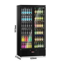 Vetrina frigo per bibite - 920mm - 500l - termostato digitale - interno in acciaio inox - con 2 porte in vetro - Nero