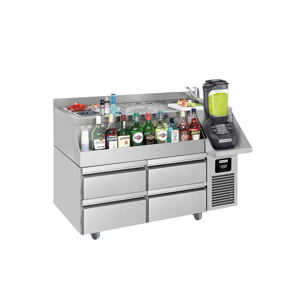 Bar & drink kylbänk  - 1,2 x 0,6 m - 150 liter - med 2 lådor 1/2 & hyllor