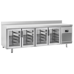 Koelwerkbank Premium PLUS - 2452x600mm - met 4 glazen deuren & achterwand