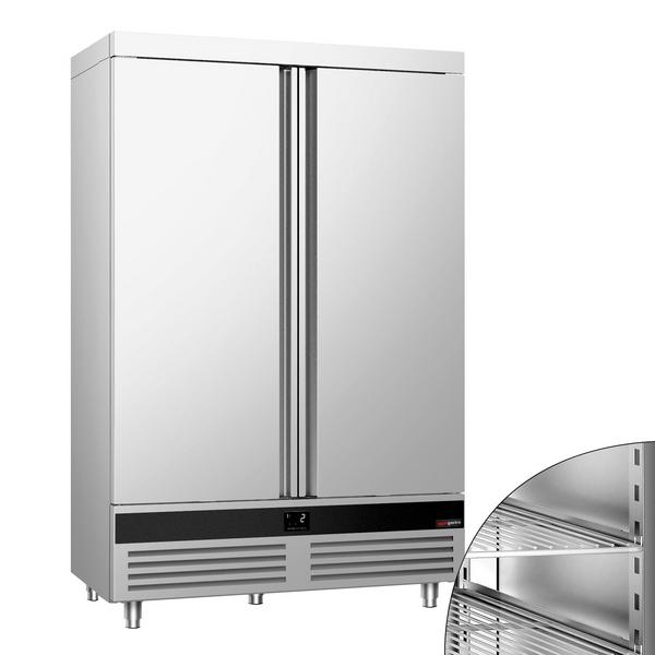 Koelkast RVS PREMIUM - 1400mm - 1200liter - tot +8°C - met 2 deuren - geforceerde koeling, automatische ontdooiing, LED‑verlichting