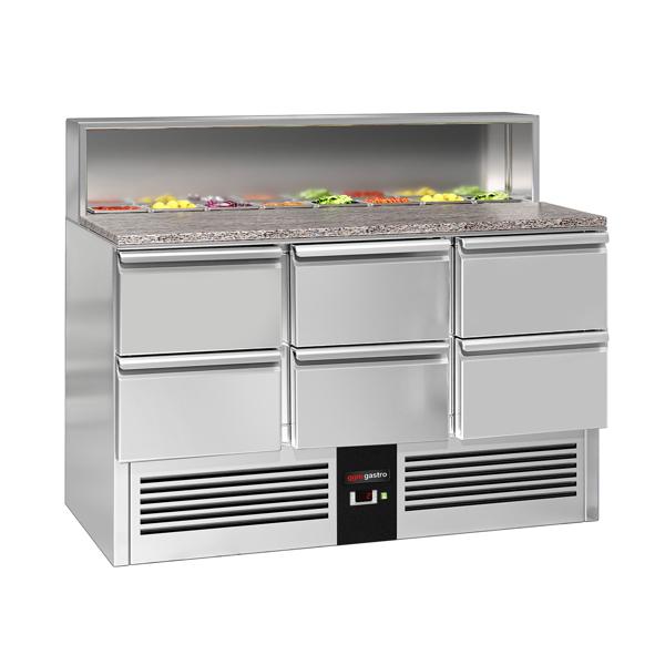 Pult za pripremu salate PREMIUM - 1368 mm - 6 ladica - Sa nadogradnjom od nehrđajućeg čelika za 8x GN 1/6