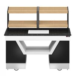 Commercial bread display rack - BELFAST - 1600 mm - with castors - black granite worktop