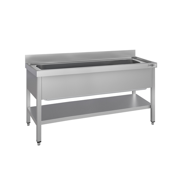 Fregadero para ollas de acero Inox. con estante inferior - 1,6 m - 1 fregadero L 140 x B 50 x T 35 cm