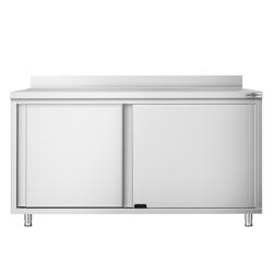 Edelstahl Arbeitsschrank PREMIUM - 1600x600mm - mit Schiebetür & Aufkantung
