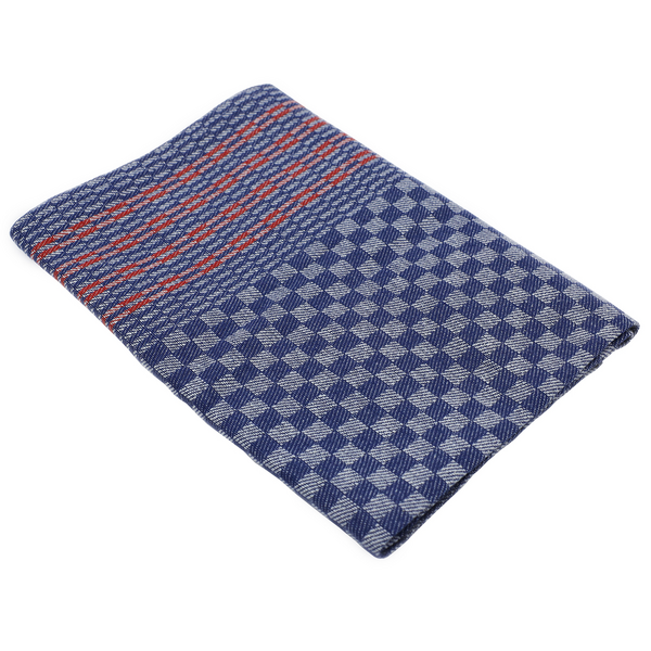 (10 db) Törlőruha félvászon - 50 x 100 cm - Kék kockás piros függőleges csíkokkal