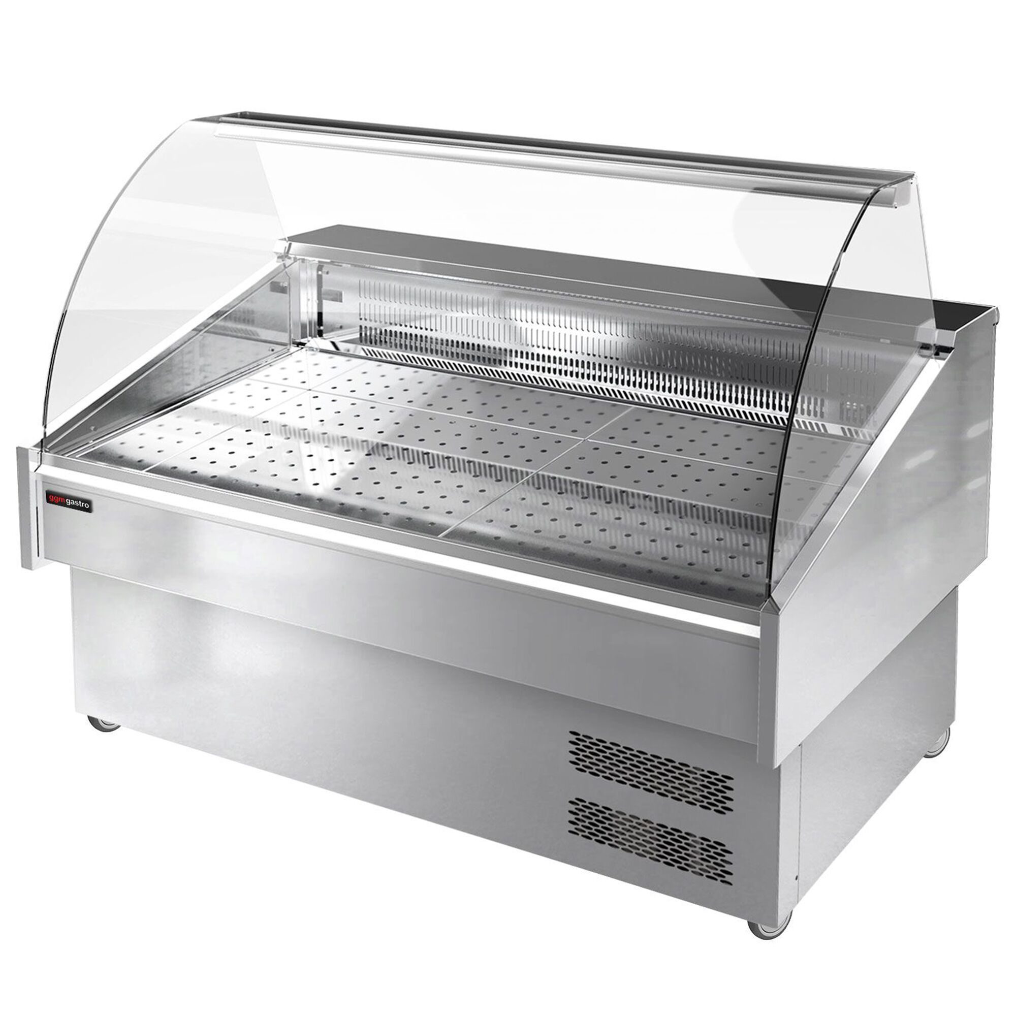 Fish Display Counter / Fish Serve Over Counter - 1500mm - double-glazed curved front glass - LED lighting - with wheels - temperature -1°C to +1°C