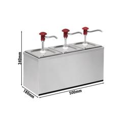 Sausdispenser - verchroomd - 3x2L - 500x180x340mm - geschikt voor GN 1/6 bak - instelbare dosering - met bak - incl. RVS frame
