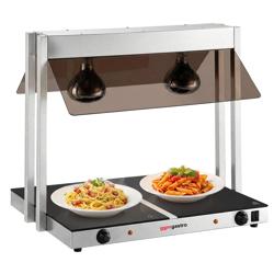 Commercial Food Warmer Plate– 2 Heat Lamps – GN 1/1 ×2 – Dual Thermostats – Double‑sided angled glass guard – 1.07 kW