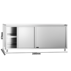 Рабочий шкаф из нержавеющей стали  PREMIUM 2000x600мм - с раздвижной дверцей/ без плинтуса для столешницы 