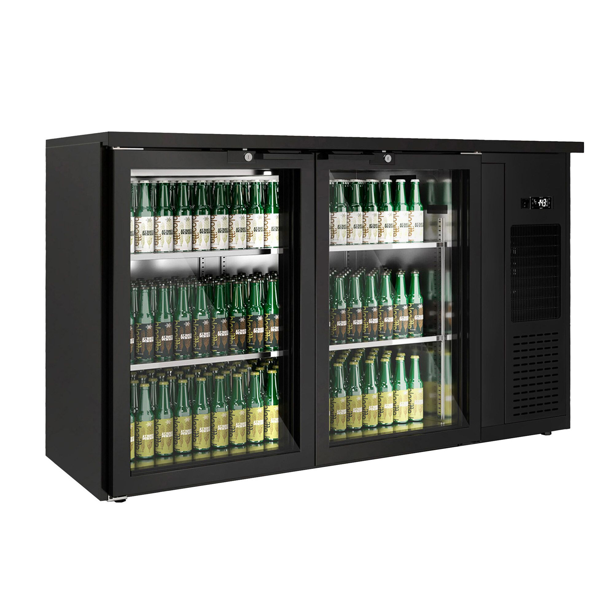 Arrière-bar réfrigéré professionnel Premium PLUS - 1435 x 528 mm - 260 litres - avec 2 portes battantes en verre