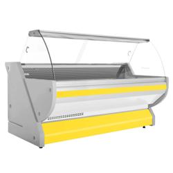 Koeltoonbank - 2515x1150mm - 500 liter - geel - gebogen ruit - granit werkblad