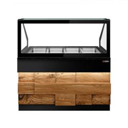 Warm buffet TORONTO - 1500mm - houten front - voor 4x GN 1/1 - zwart granieten werkblad
