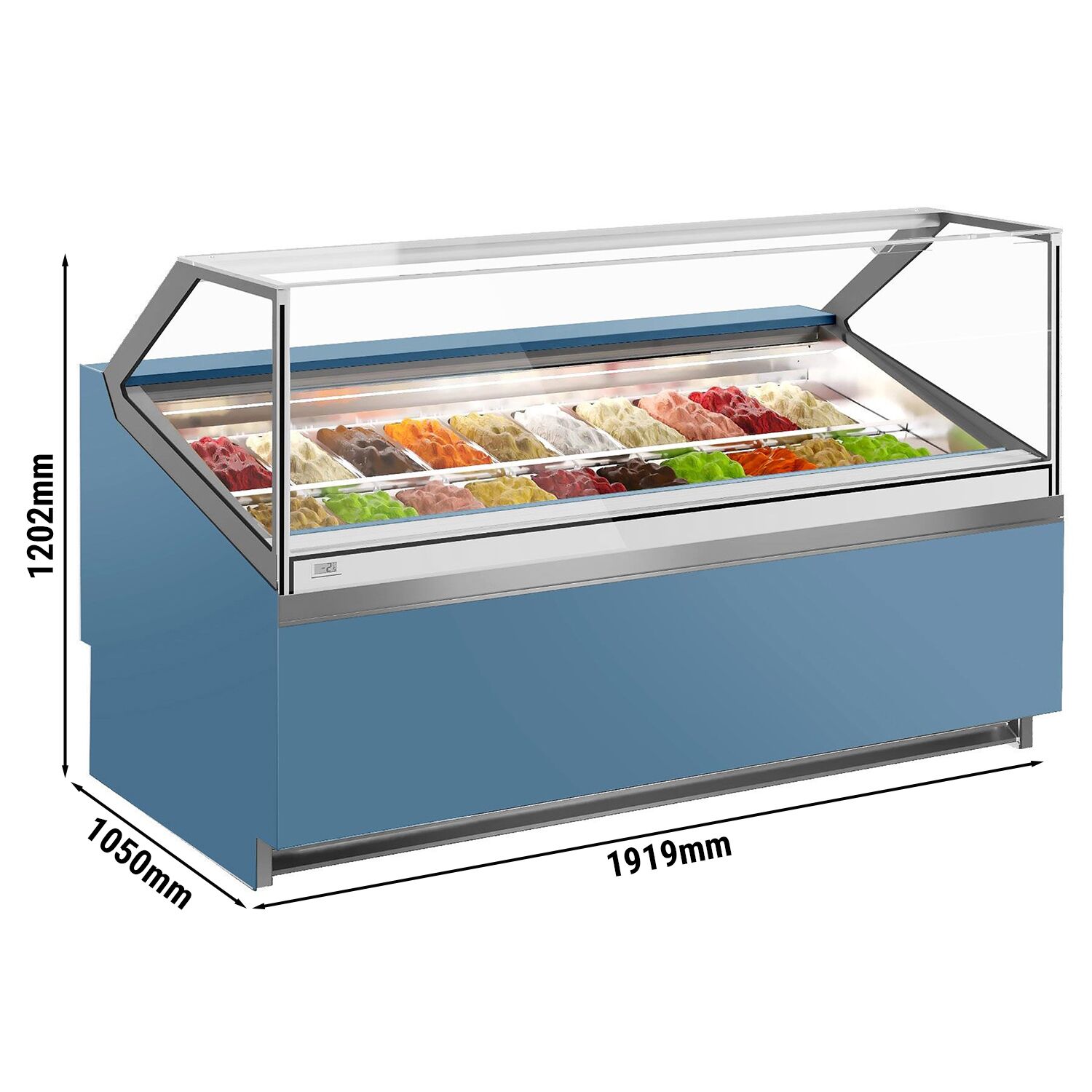 Vetrina Gelato IVY - 1875mm - Circolazione dell'aria - per 20x contenitori per gelato da 5 litri - Blu