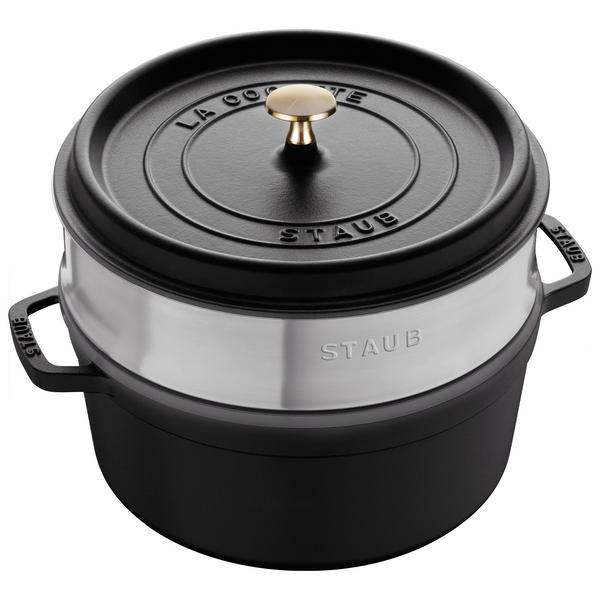 STAUB | LA COCOTTE - Kookpot met stoominzet - Ø 240mm - Gietijzer - Zwart