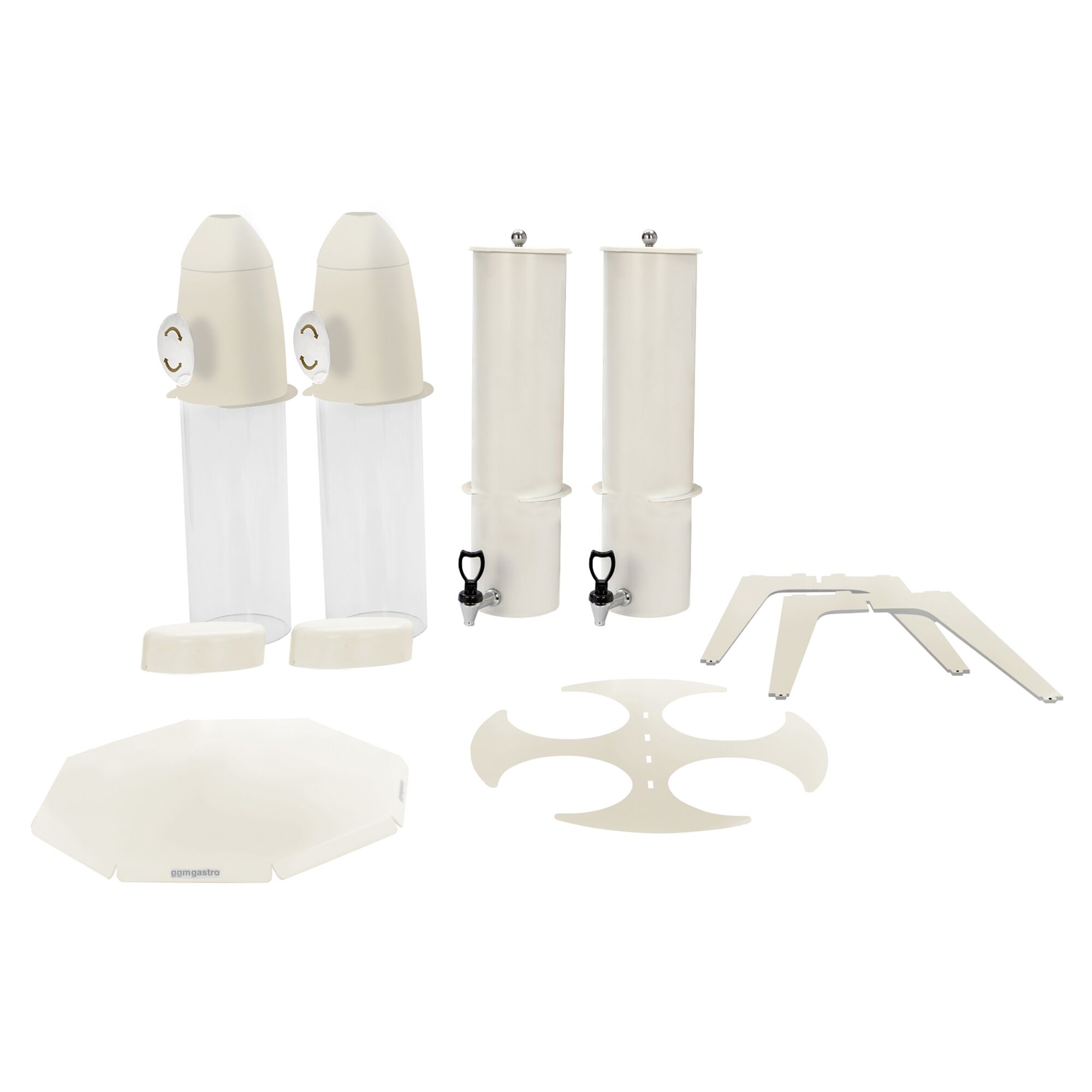 Distributeur de céréales & de lait professionnel - BRIDGE - double - rotatif - Molette - Récipients en plastique - 2x 3,6L - Support en inox - Blanc