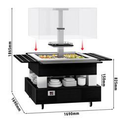 Refrigerated Salad Bar DUBLIN - 1700mm - with Refrigerated Well + Angled Glass Sneeze Guard - on Castors - for 4x GN 1/1 - Black