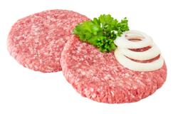 Lis na masové kuličky / hamburgery - plast - Ø 100 mm - červený - 8 otvorů - 125 g