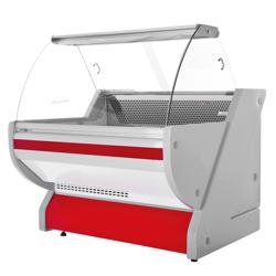 Vitrine refrigerada - 990x1150mm - 250L - vidro curvo; tampo em granito; +1 a +10°C; Painel frontal iluminado; iluminação para carne; Vermelho