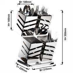 Çatal Kaşık Standı - 220x210mm - Yükseklik:350mm - Paslanmaz çelik - 4 Bölmeli