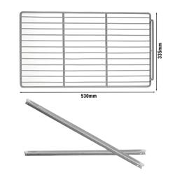 Rooster met rvs rails - GN 1/1 - 530x355mm - incl. 2 paar rails - voor koelwerkbank KTS & voorbereidingstafel ZBG (diepte 700mm, motor rechts) - passend voor KTS, GTS & ZBG