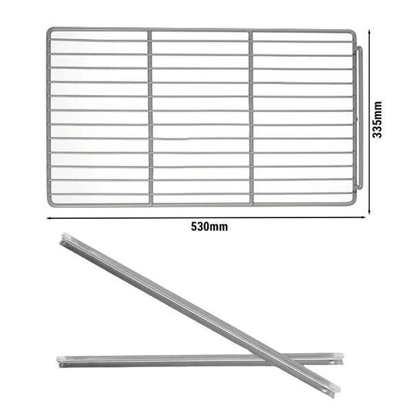 Rooster met rvs rails - GN 1/1 - 530x355mm - incl. 2 paar rails - voor koelwerkbank KTS & voorbereidingstafel ZBG (diepte 700mm, motor rechts) - passend voor KTS, GTS & ZBG