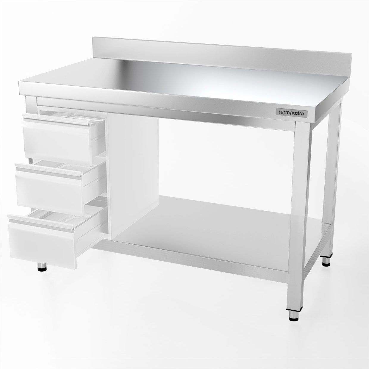 Edelstahl Arbeitstisch PREMIUM - 1200x600mm - mit Grundboden & Aufkantung