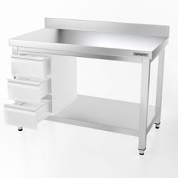 Edelstahl Arbeitstisch PREMIUM - 1200x600mm - mit Grundboden & Aufkantung