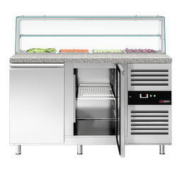 Saladette PREMIUM - 1515mm - 2 deuren - met glazen opzetstuk voor 4x GN 1/1 & 1 plank