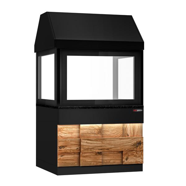 Elemento neutro para parrilla de gas y carbón - 1110x880x2100mm - acero inoxidable AISI304 y granito negro - Norma CE - con iluminación LED, con filtro, con vidrio protector térmico