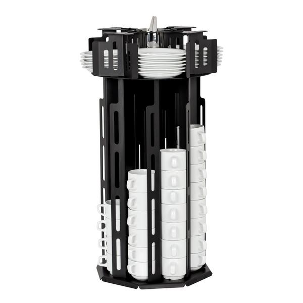 Dispensador de tazas y platillos - giratorio - Negro - Acero inoxidable