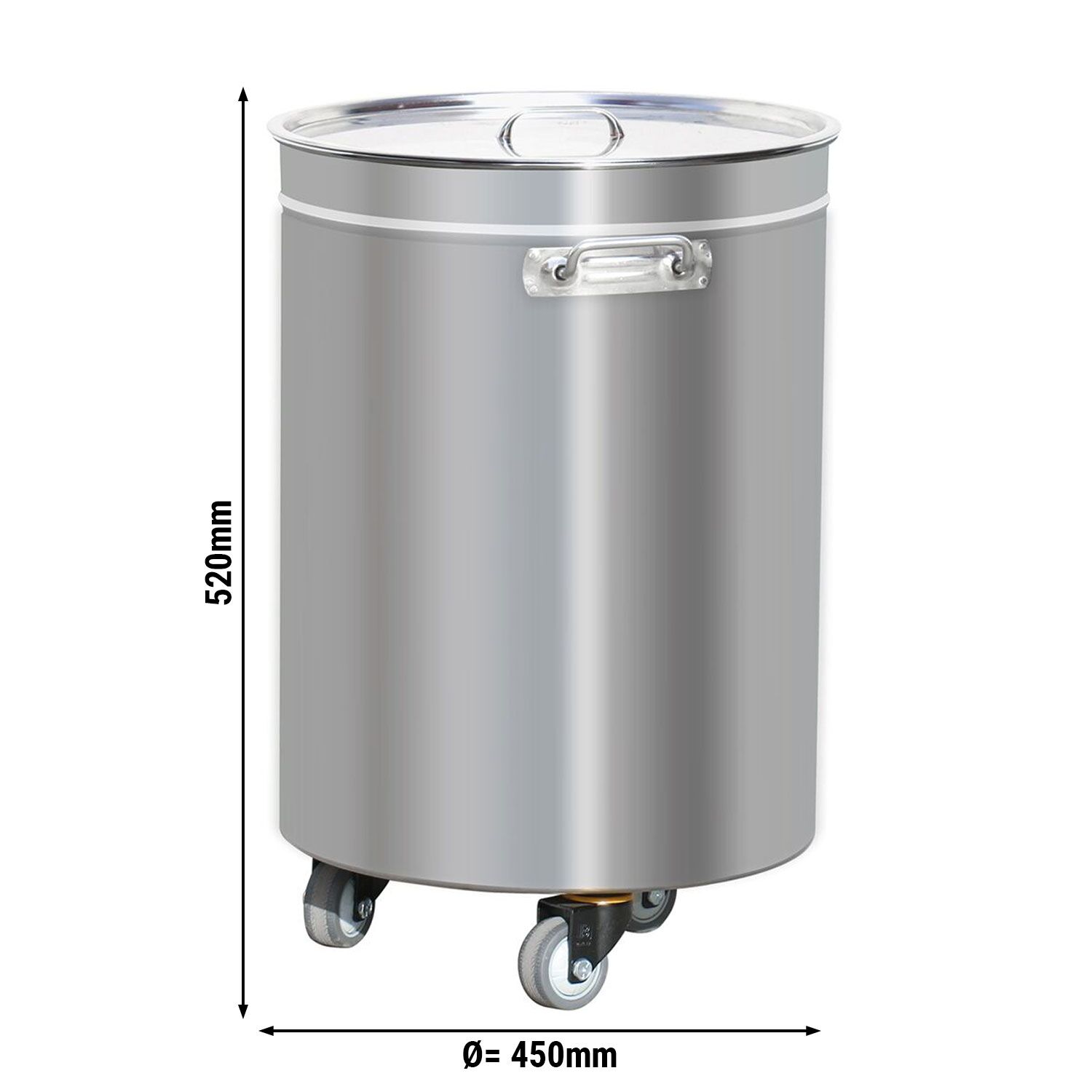 Poubelle push - 75L - 450x520x450mm - avec clapet push, roulettes, poignée de transport - Acier inoxydable