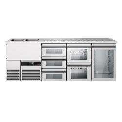 Výčepní pult PREMIUM - 2500x700 mm - 1 skleněné dveře & 5 skleněných zásuvek