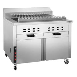 Charcoal - Griglia a carbone professionale - per Adana e Shish Kebab (orizzontale) - 15 spiedi a rotazione automatica - con 2 cassetti raccogli-cenere - con 15 spiedi