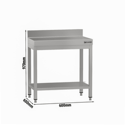 Table de travail en inox ECO - 600x600mm - avec fond et rebord	